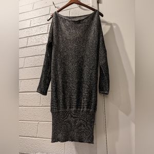 BEBE KNIT SCOOP NECK SWEATER DRESS SILVER